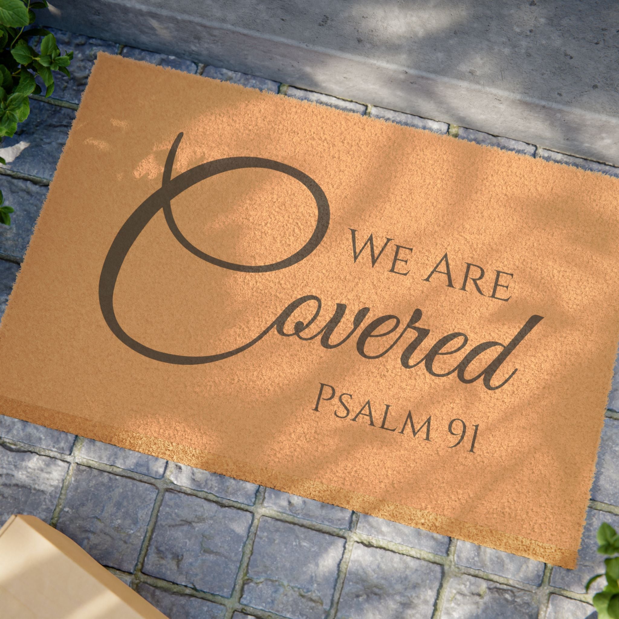 Inspirational Psalm Doormat - "We Are Covered" Entryway Mat