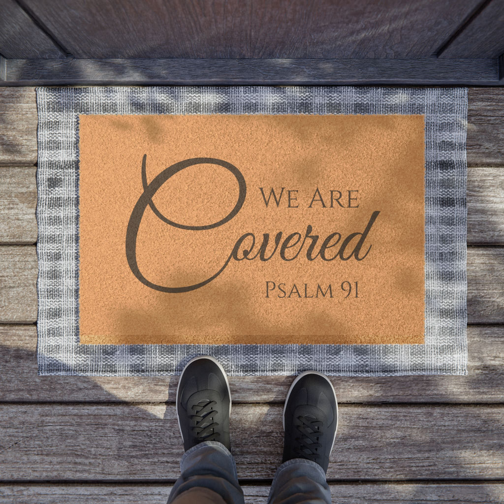 Inspirational Psalm Doormat - "We Are Covered" Entryway Mat