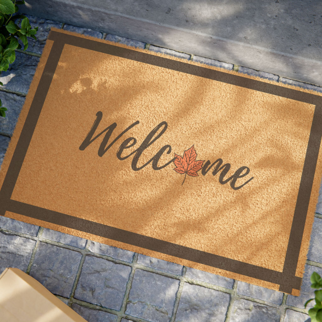 Autumn Leaf "Welcome" Doormat — Rustic Fall Entryway Mat