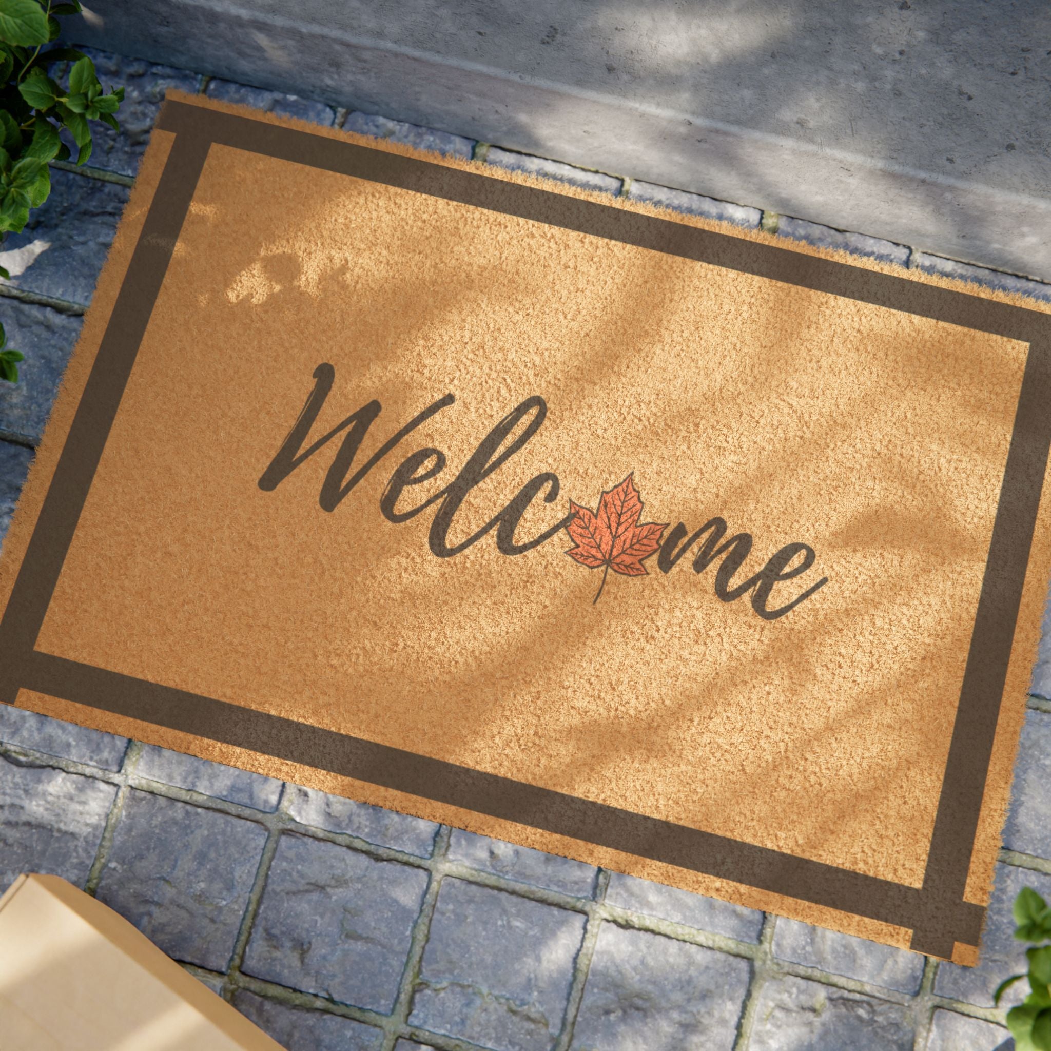 Autumn Leaf "Welcome" Doormat — Rustic Fall Entryway Mat