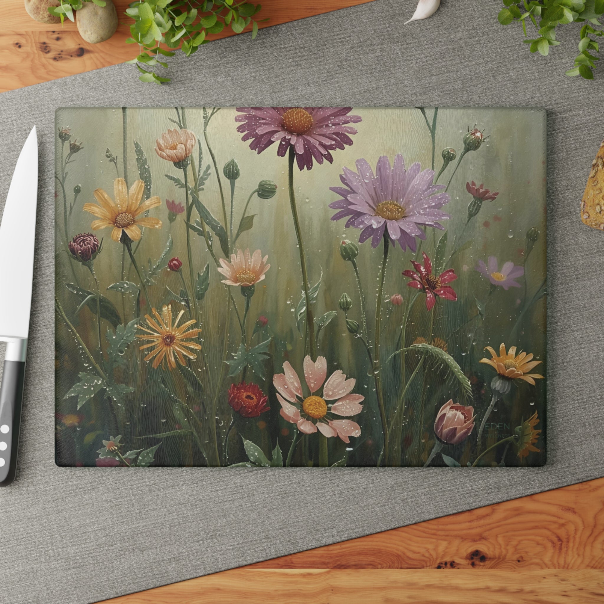 Floral Glass Cutting Board - Kitchen Decor, Gift for Her, Housewarming, Wedding Gift, Floral Art