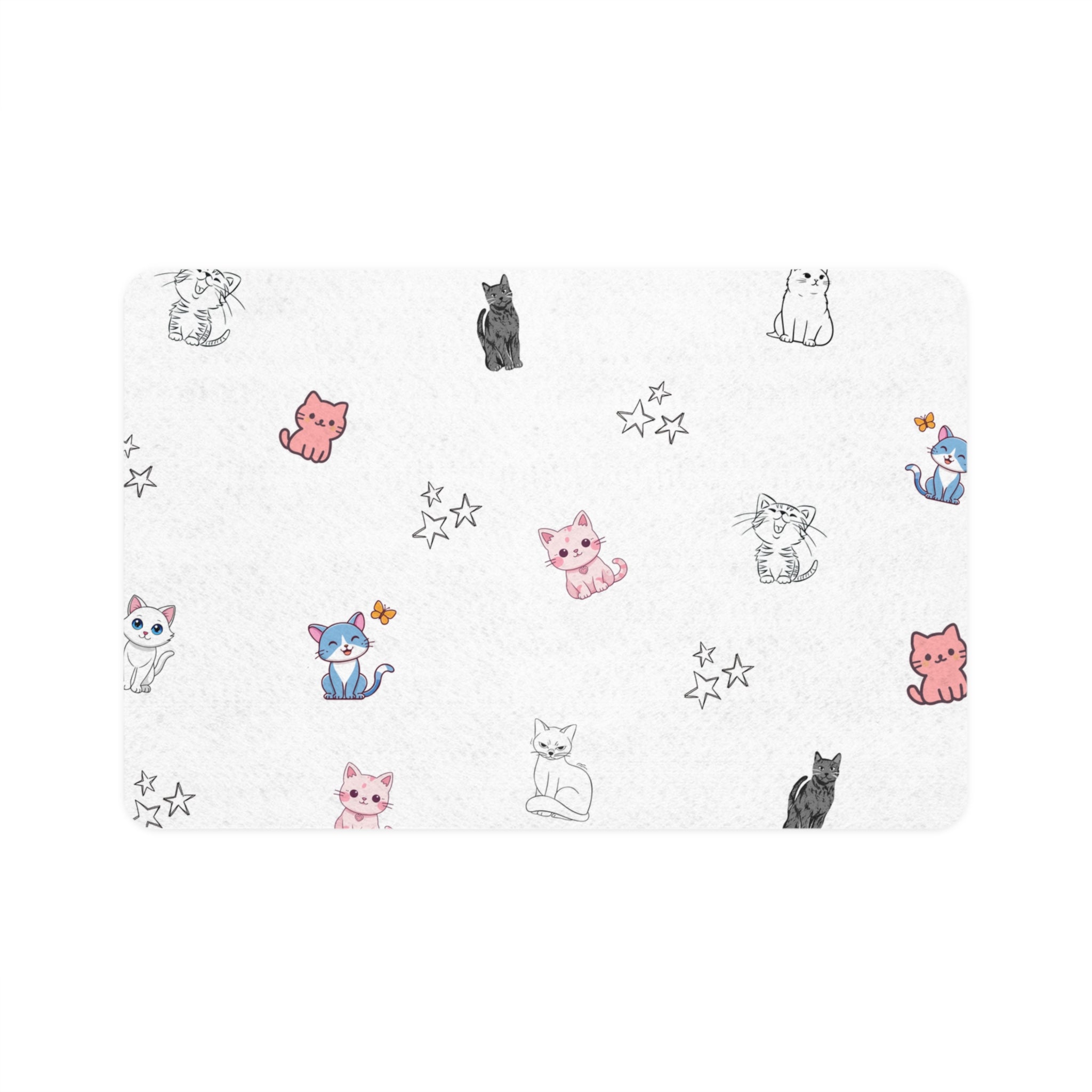 Cute Cat Pattern Pet Food Mat (12x18) — Non-Slip Feeding Placemat for Cats & Small Dogs