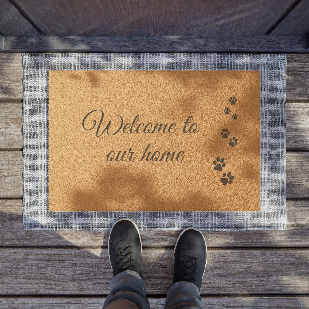 Doormat — "Welcome to Our Home" Coir Mat with Paw Print Design