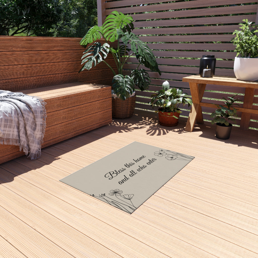 Welcome Outdoor Rug - Bless This Home & All Who Enter - Stylish Patio Decor