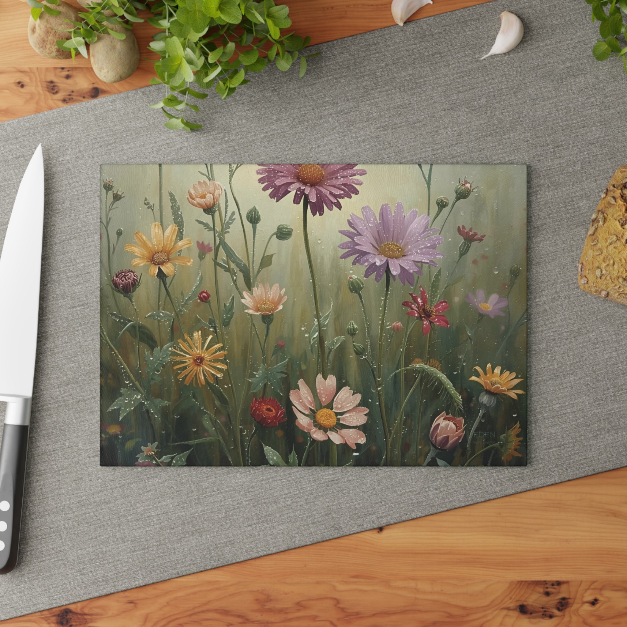 Floral Glass Cutting Board - Kitchen Decor, Gift for Her, Housewarming, Wedding Gift, Floral Art
