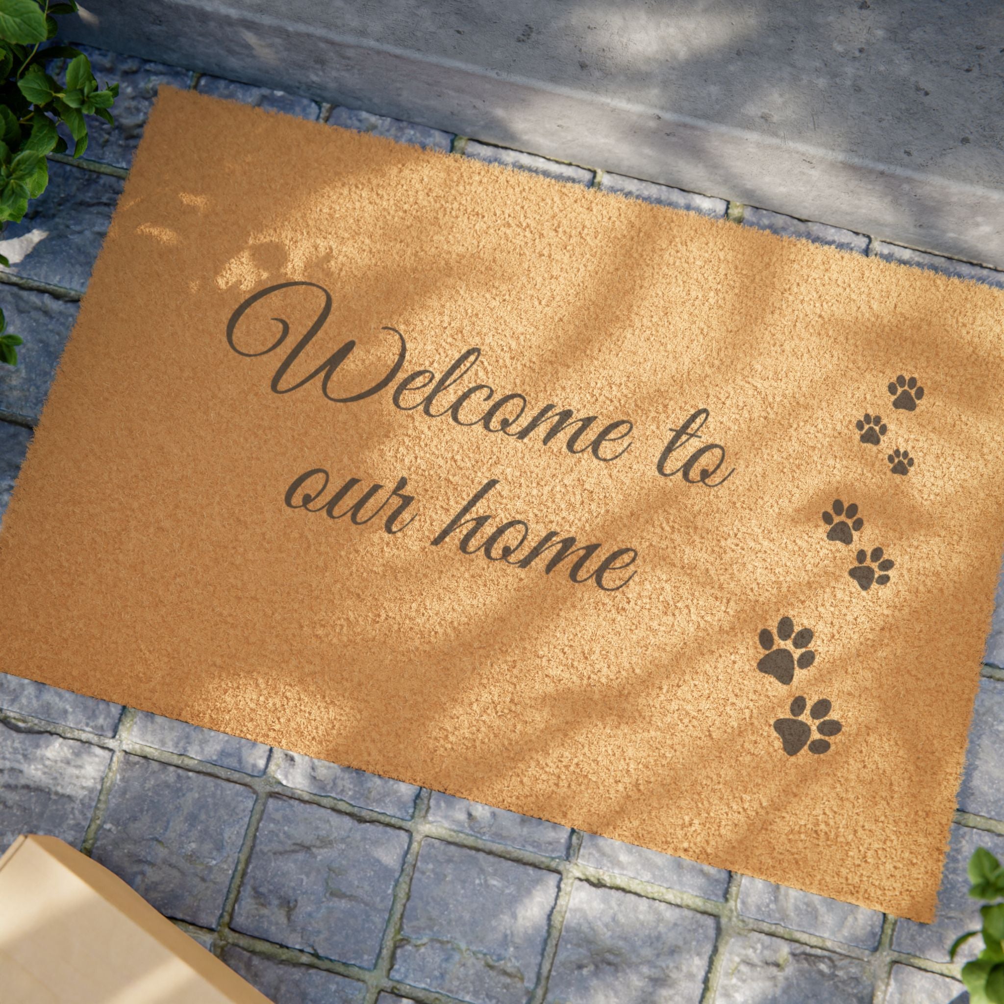 Doormat — "Welcome to Our Home" Coir Mat with Paw Print Design