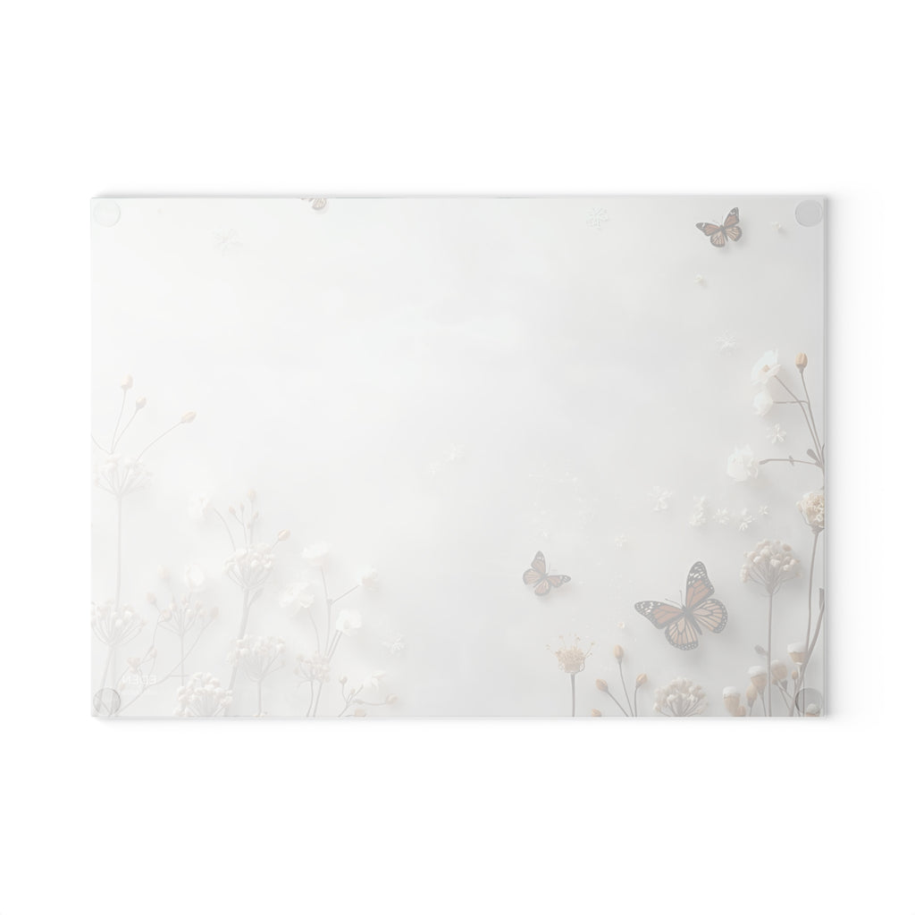 Butterfly Garden Glass Cutting Board, Kitchen Decor, Chic Gift for Home Chefs, Elegant Serving Tray, Modern Cooking Essentials