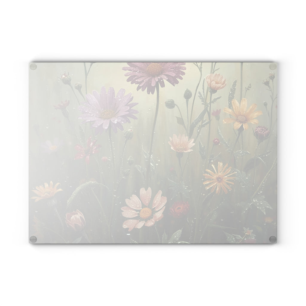 Floral Glass Cutting Board - Kitchen Decor, Gift for Her, Housewarming, Wedding Gift, Floral Art