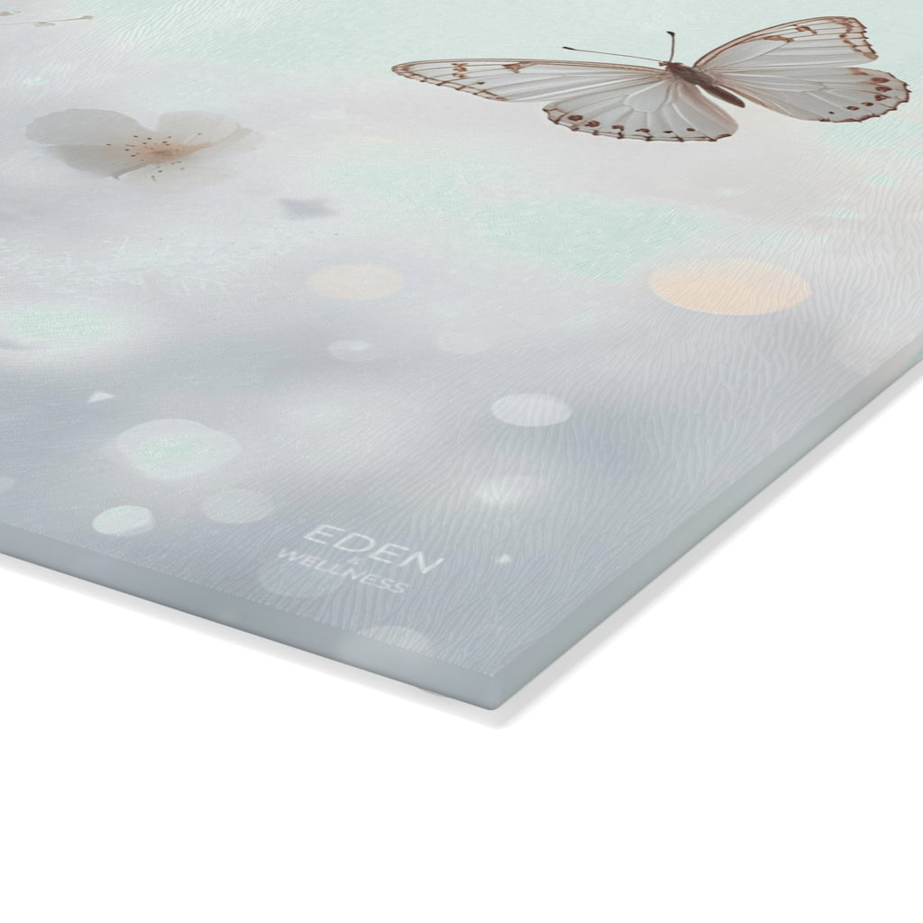Elegant Floral & Butterfly Glass Cutting Board | Beautiful Kitchen Decor, Unique Gift for Bakers, Housewarming, Wedding, or Mother’s Day