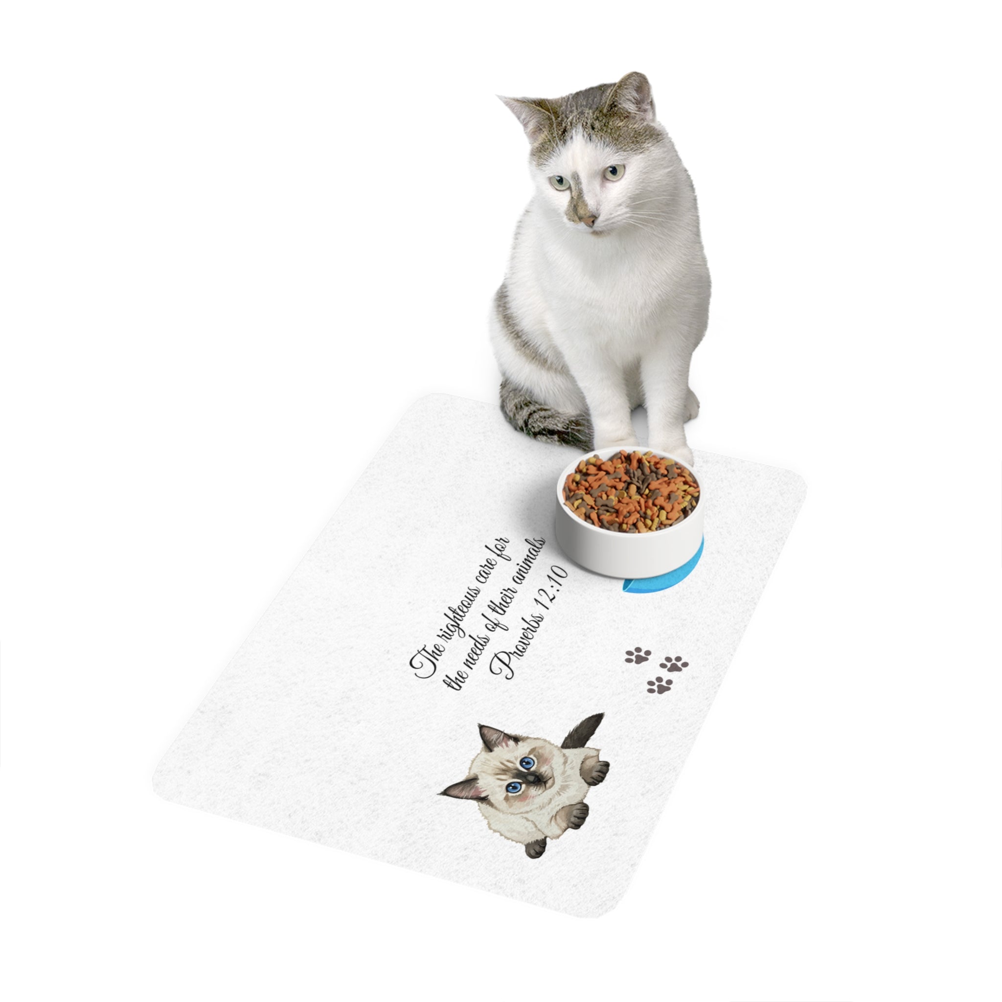 Pet Food Mat — "The righteous care for the needs of their animals" Cat Feeding Mat (12x18)