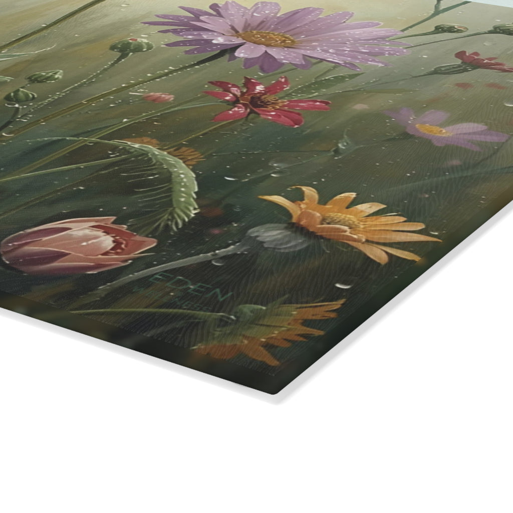 Floral Glass Cutting Board - Kitchen Decor, Gift for Her, Housewarming, Wedding Gift, Floral Art