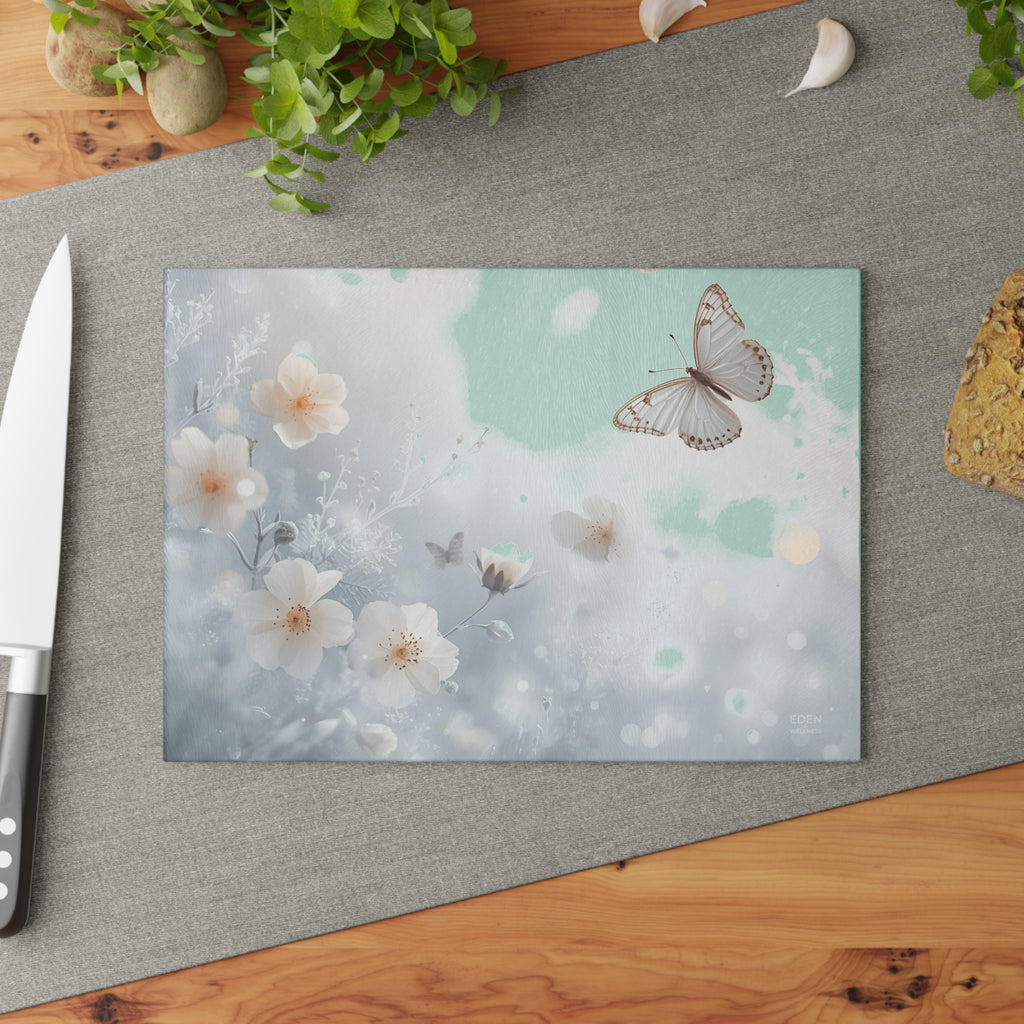 Elegant Floral & Butterfly Glass Cutting Board | Beautiful Kitchen Decor, Unique Gift for Bakers, Housewarming, Wedding, or Mother’s Day