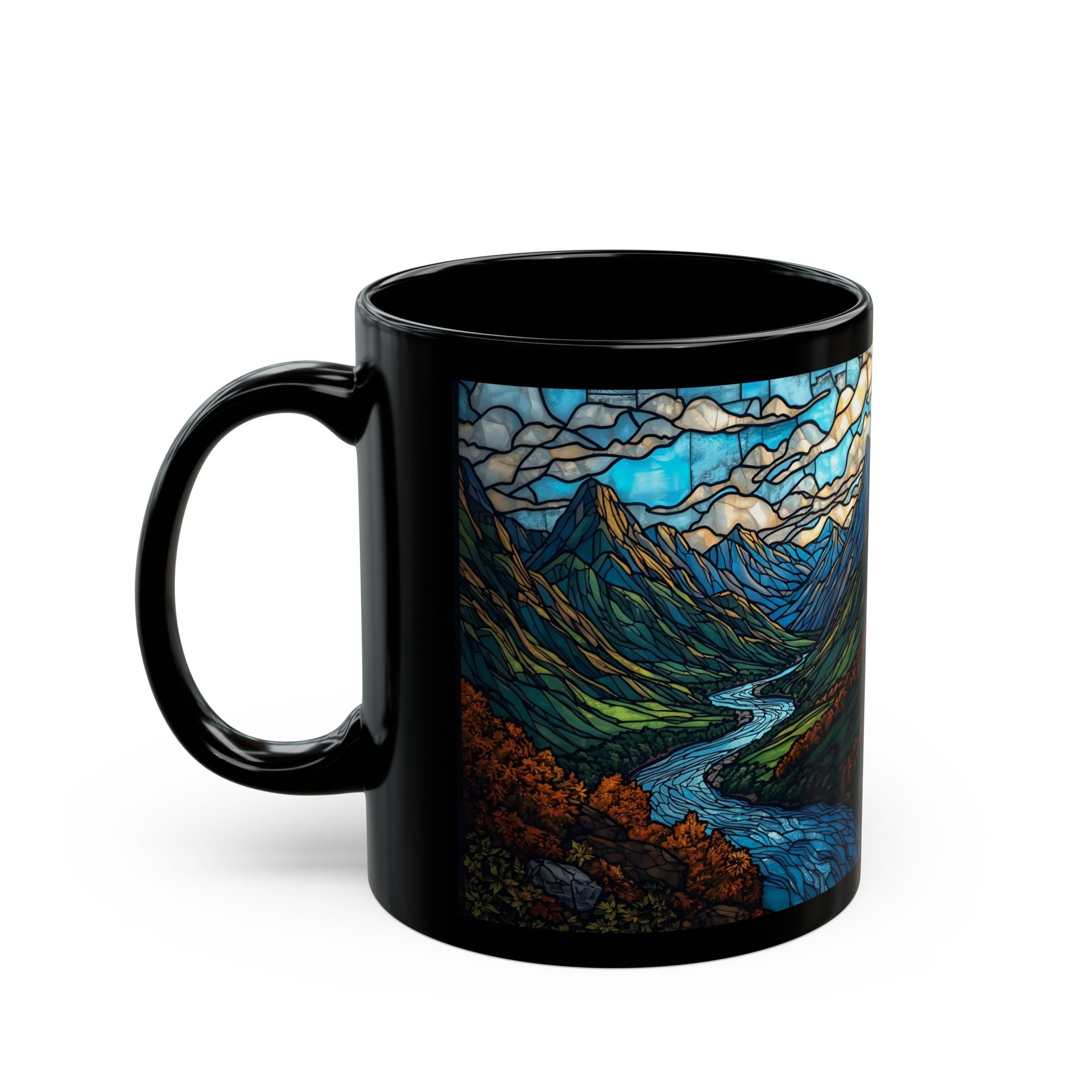 Stained Glass Mountain Mug, Nature Lover Gift, Coffee Mug, Hiking Decor, Artistic Ceramic Cup, Rustic Kitchenware