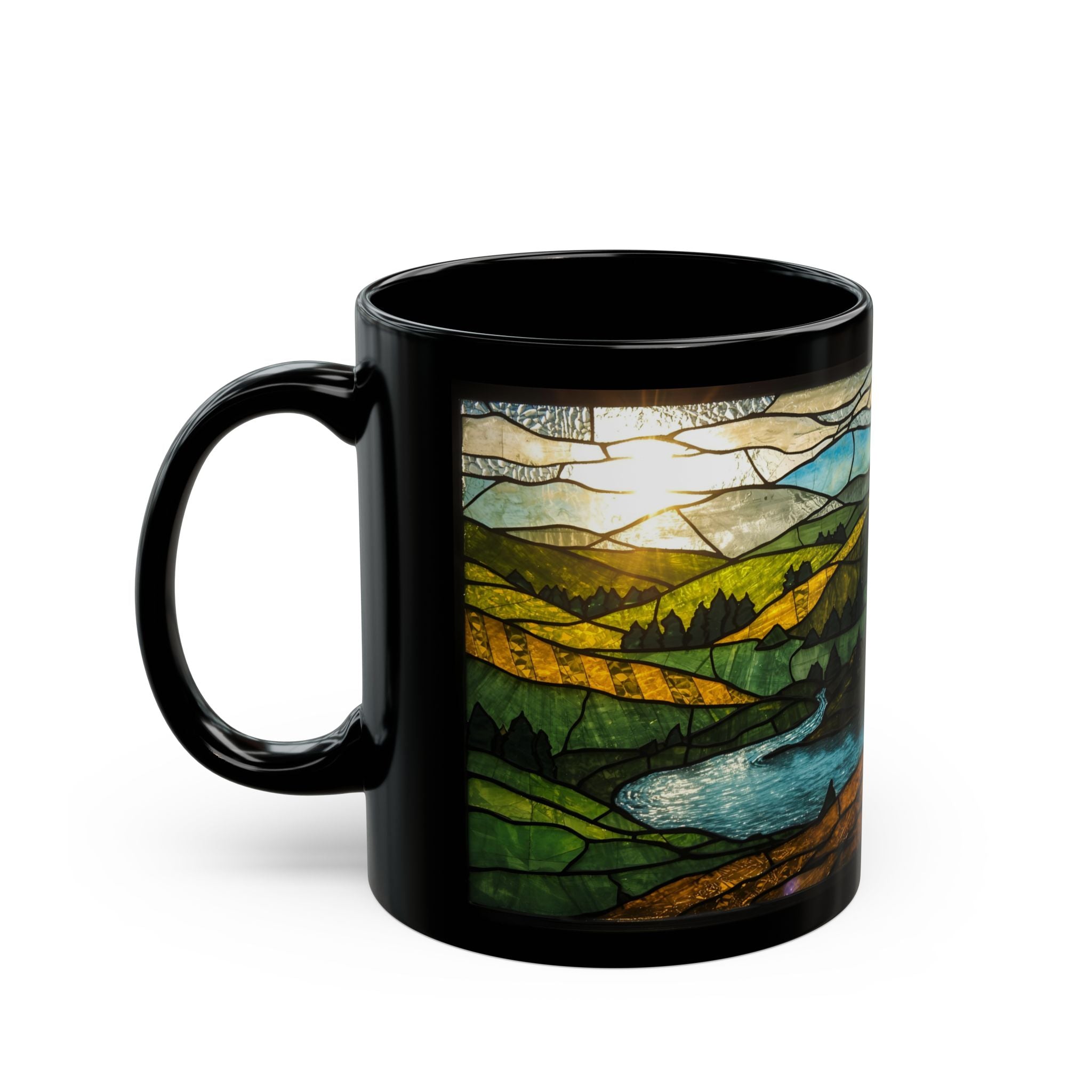 Stained Glass Landscape Mug - Nature Lover Gift, Coffee Cup, Personalized Drinkware, Home Decor, Ceramic Mug