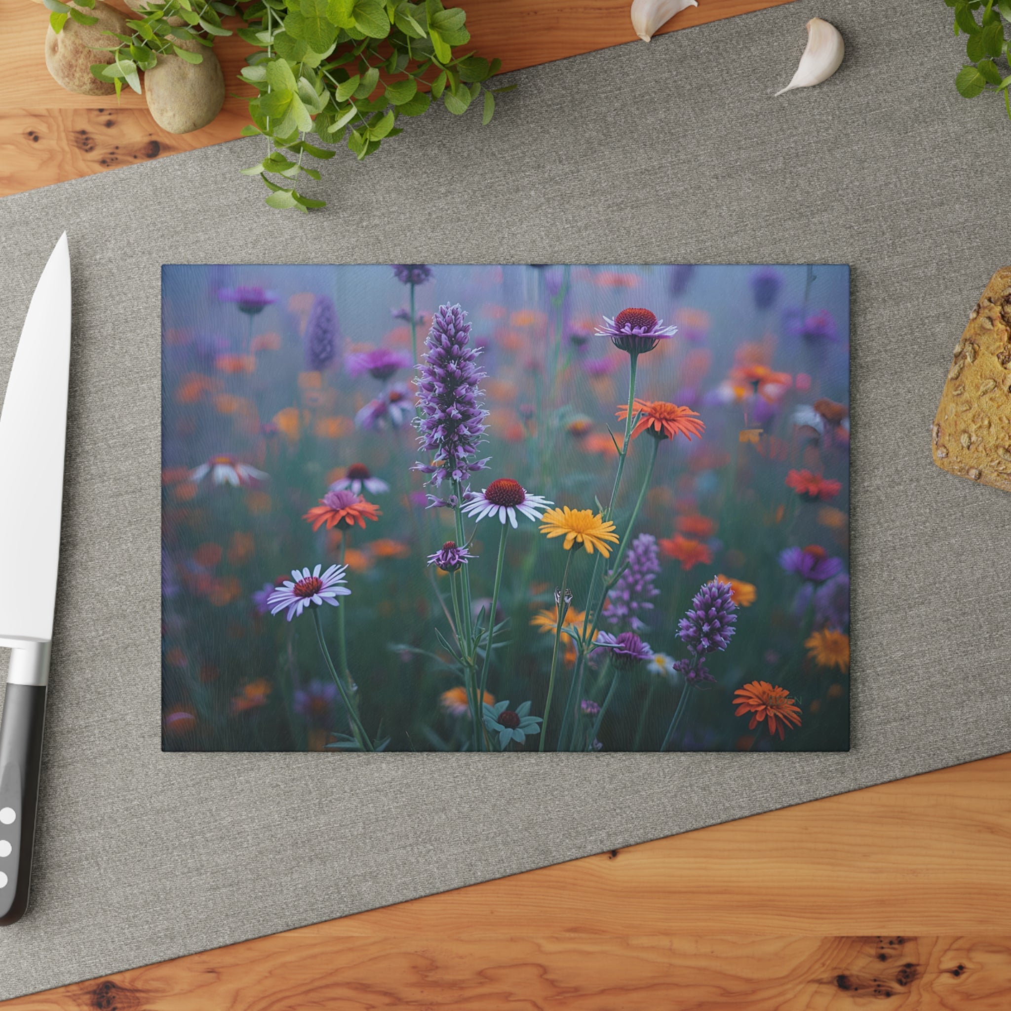 Floral Glass Cutting Board, Kitchen Decor, Gift for Cooks, Unique Serving Platter, Home & Garden, Housewarming Present