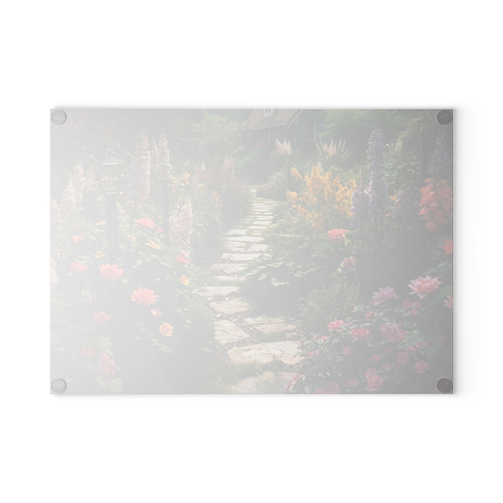 Garden Path Glass Cutting Board, Floral Kitchen Decor, Wedding Gift, Home Chef Essential, Unique Housewarming Gift