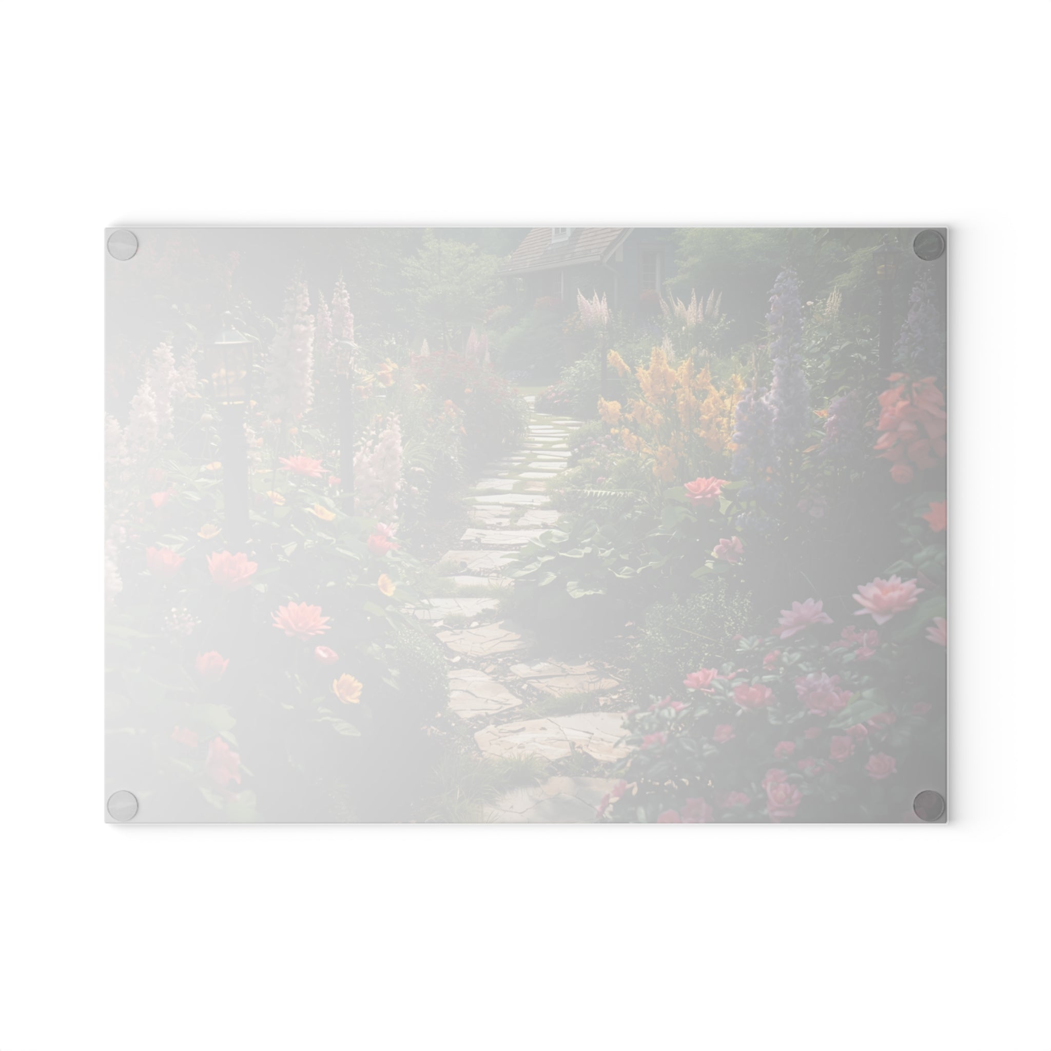 Garden Path Glass Cutting Board, Floral Kitchen Decor, Wedding Gift, Home Chef Essential, Unique Housewarming Gift