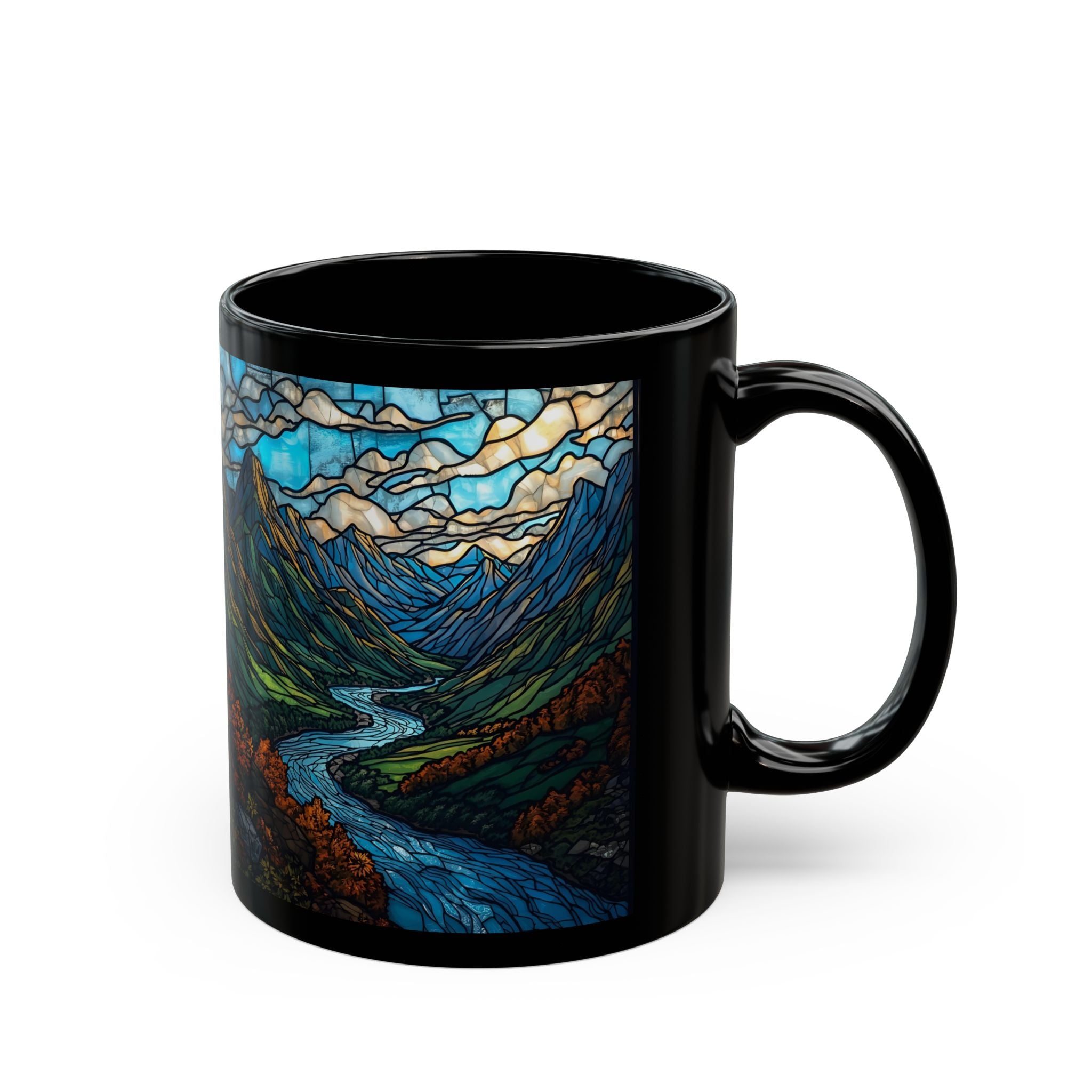 Stained Glass Mountain Mug, Nature Lover Gift, Coffee Mug, Hiking Decor, Artistic Ceramic Cup, Rustic Kitchenware