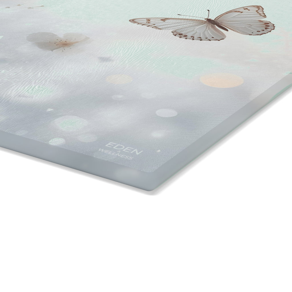 Elegant Floral & Butterfly Glass Cutting Board | Beautiful Kitchen Decor, Unique Gift for Bakers, Housewarming, Wedding, or Mother’s Day