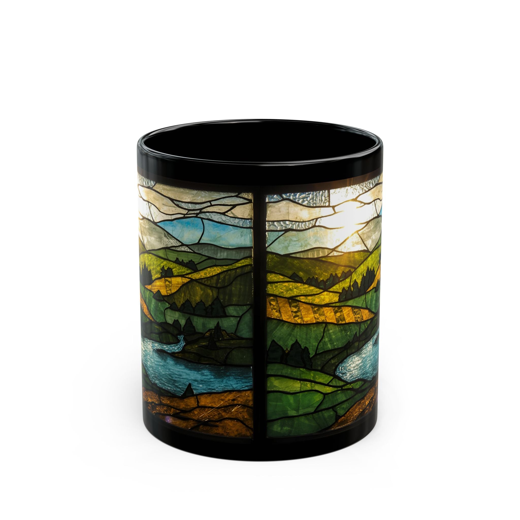 Stained Glass Landscape Mug - Nature Lover Gift, Coffee Cup, Personalized Drinkware, Home Decor, Ceramic Mug