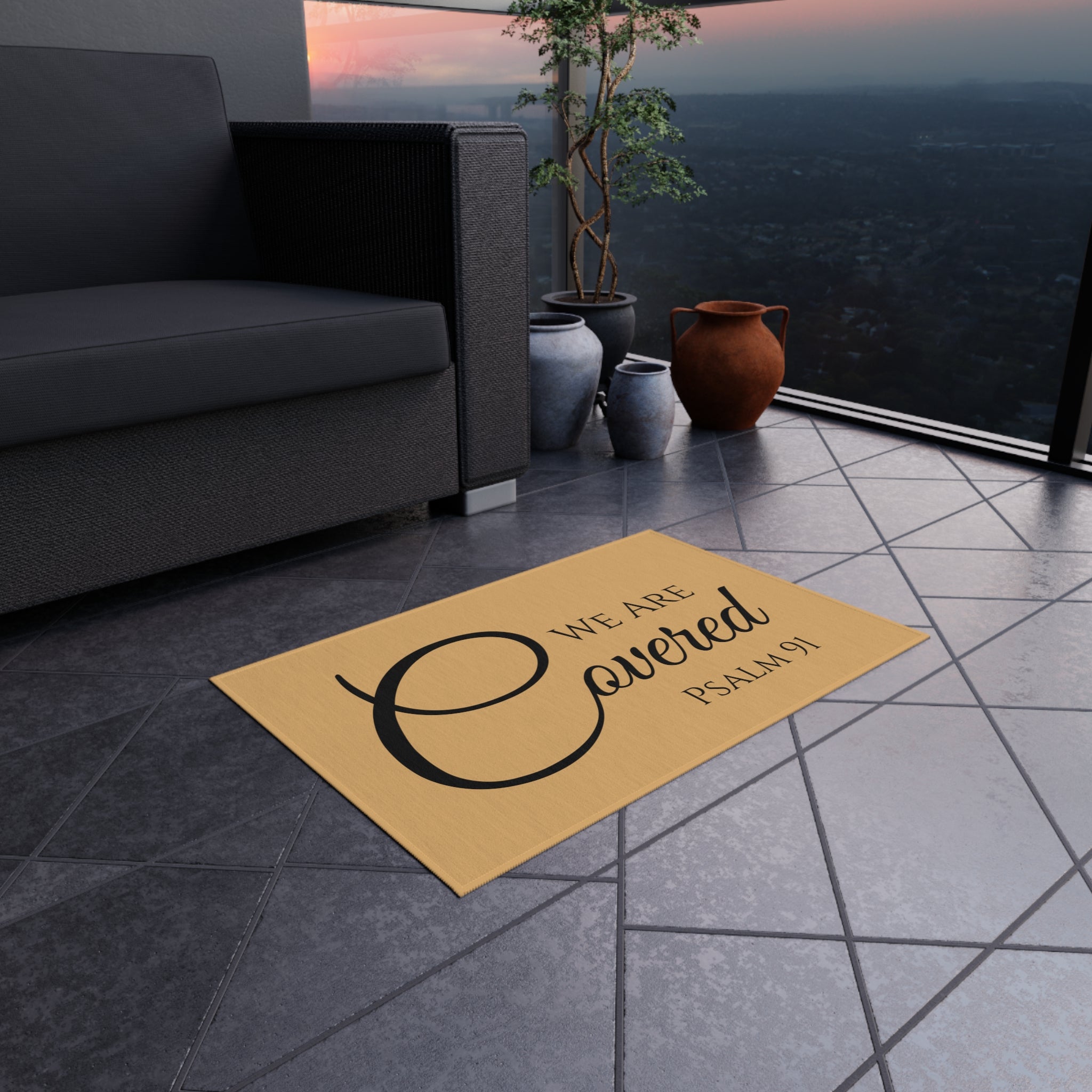 Inspirational Outdoor Rug - We Are Covered (Psalm 91)